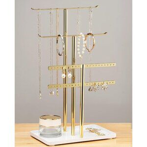 14.5" Sturdy Earring and Bracelet Display Hanger Mirrored Gold Jewelry Organizer
